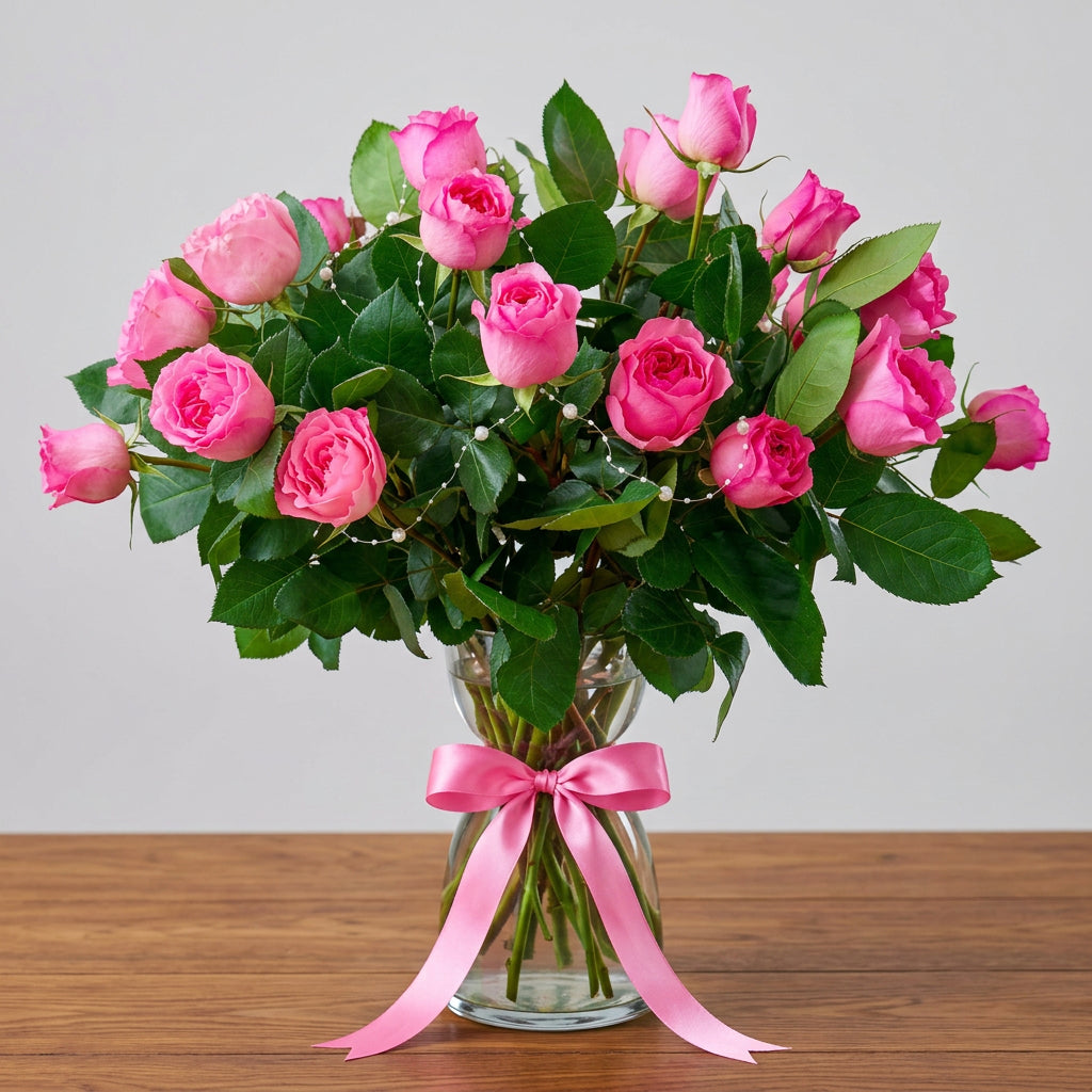 24 light pink garden roses
