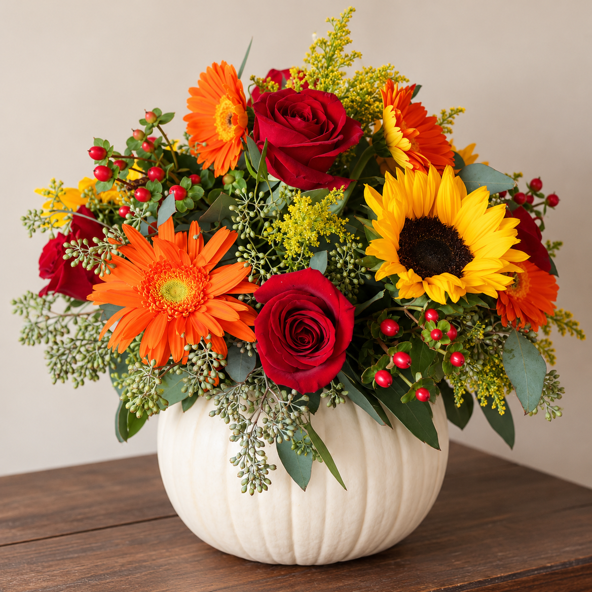 White Pumpkin Fall Flower Arrangement