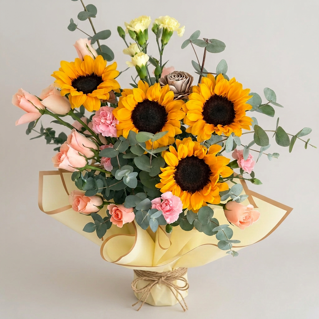 Golden Sunflower Blush Bouquet